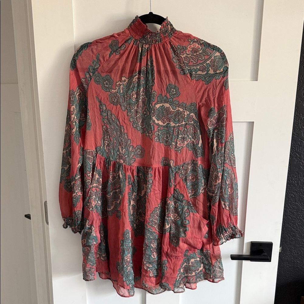 Free People Floral Paisley Patterned Sheer Long Sleeve Tunic Size XS
